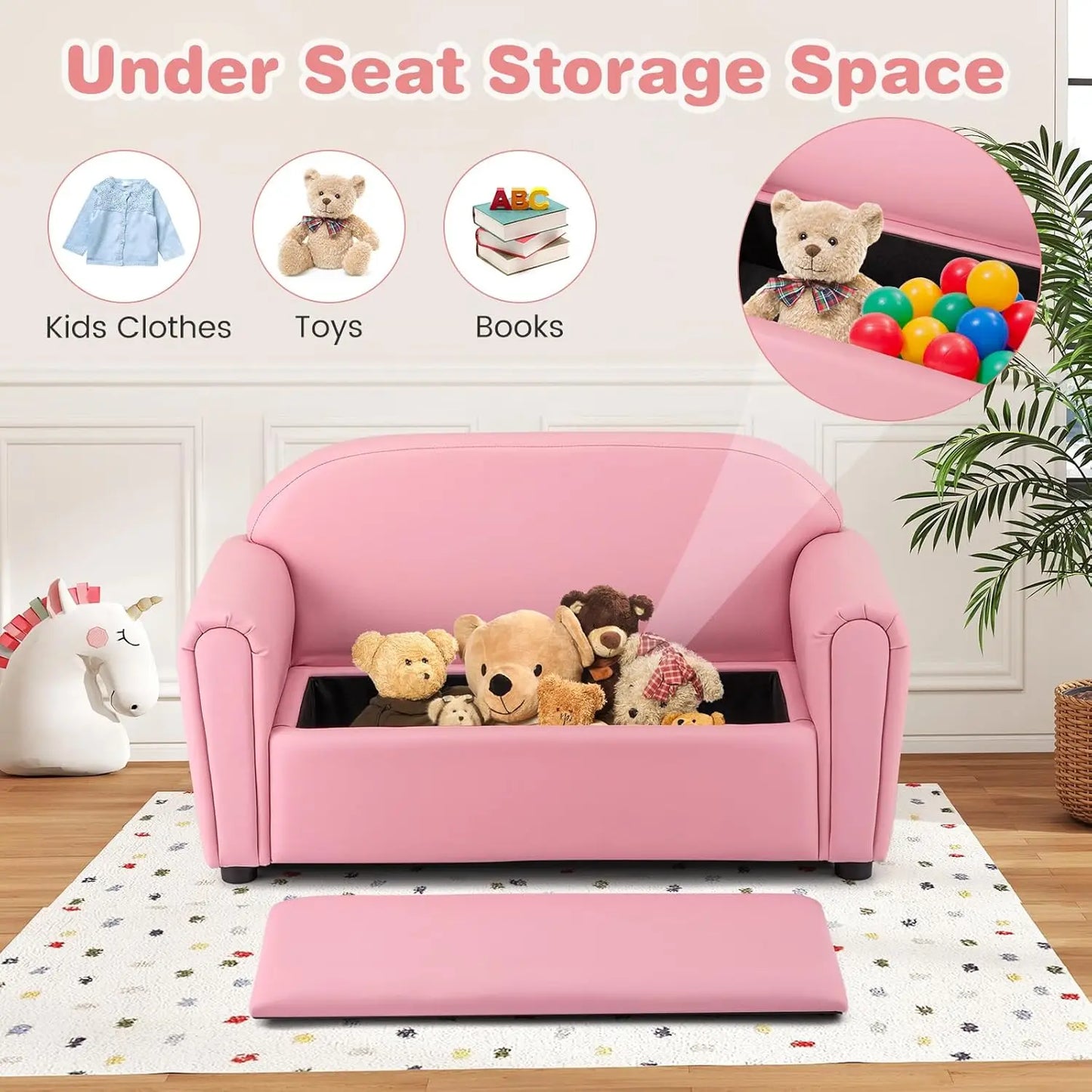 Kids Couch 2-in-1 PU Leather Sofa with Storage
