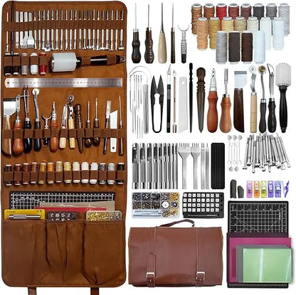 DIY Leatherworking Craft Kit: 588 Pieces with 52 Stamps, 15 Wax Threads,