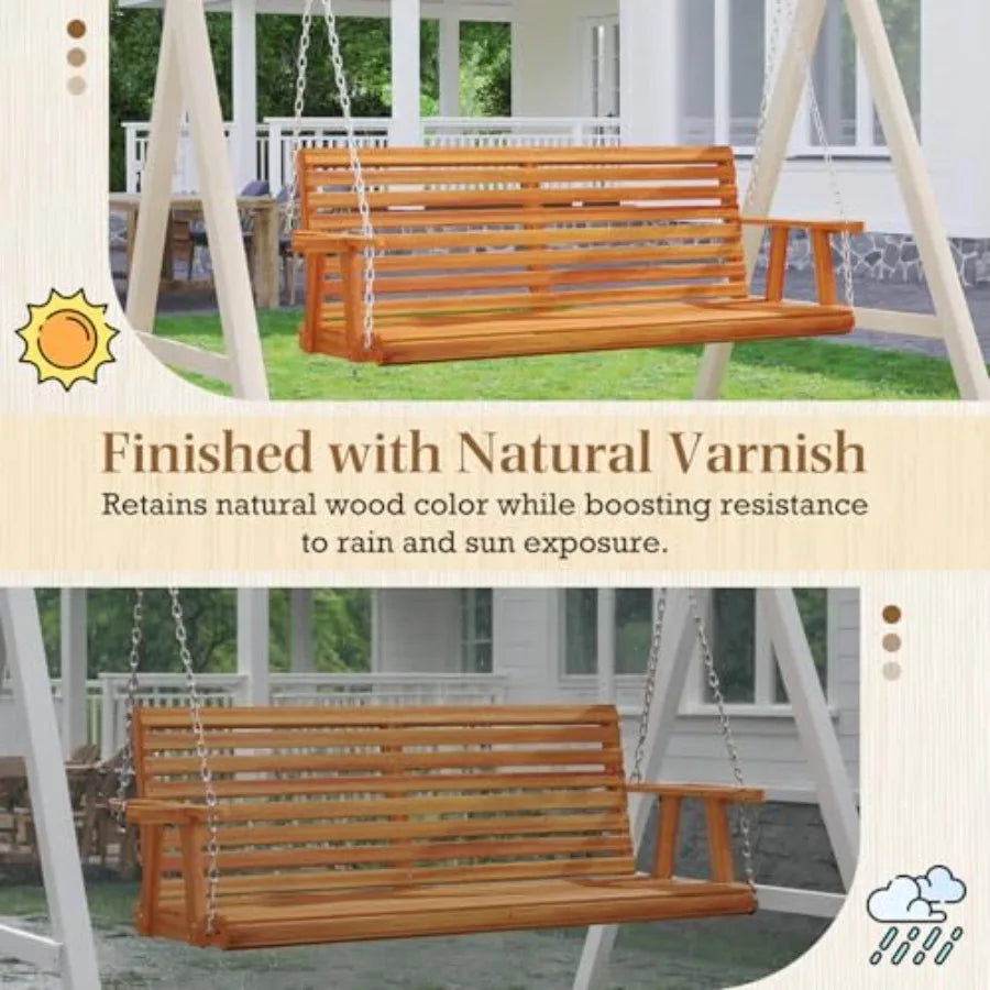 5.5FT Wooden Porch Swing 880Lbs Weight Capacity