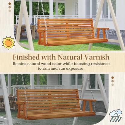 5.5FT Wooden Porch Swing 880Lbs Weight Capacity