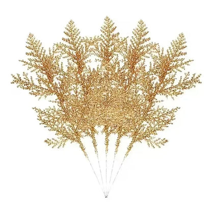 Artificial Pine Leaves Branches Christmas Gold Silver Plant