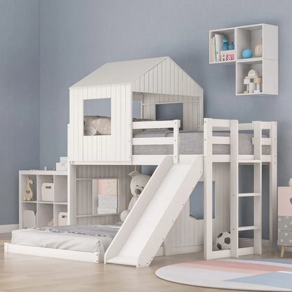Twin Size Bunk Bed with Slide, Loft Bed Design, Playhouse