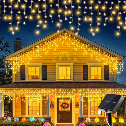 Solar LED Eaves Icicle String Lights 8 Lighting Modes