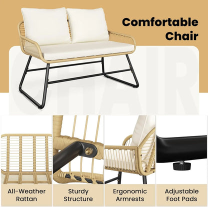 4 Piece Patio Furniture Set, Outdoor Wicker Conversation Sets