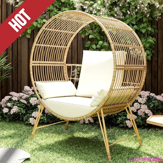 HOT-Outdoor Egg Chair, Oversized Wicker Patio Chairs With 6.69'' Cushions, 350LBS Capacity