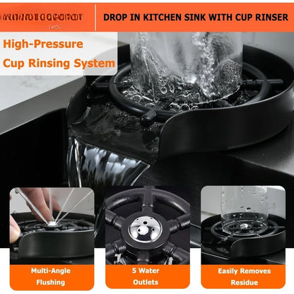 33x22 Inch Drop In Kitchen Sink and Faucet Combo Black Stainless Steel