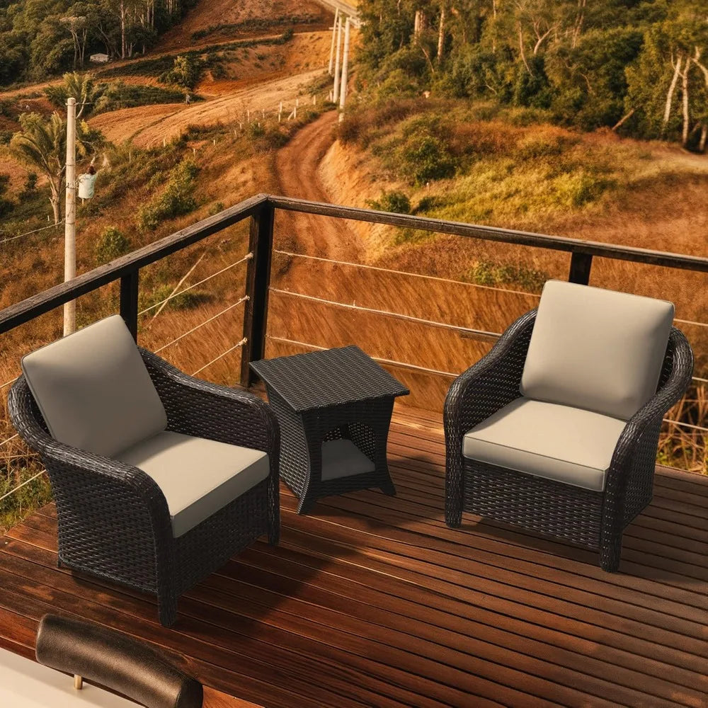 Outdoor Rattan Chairs Set of 2 with Coffee Table