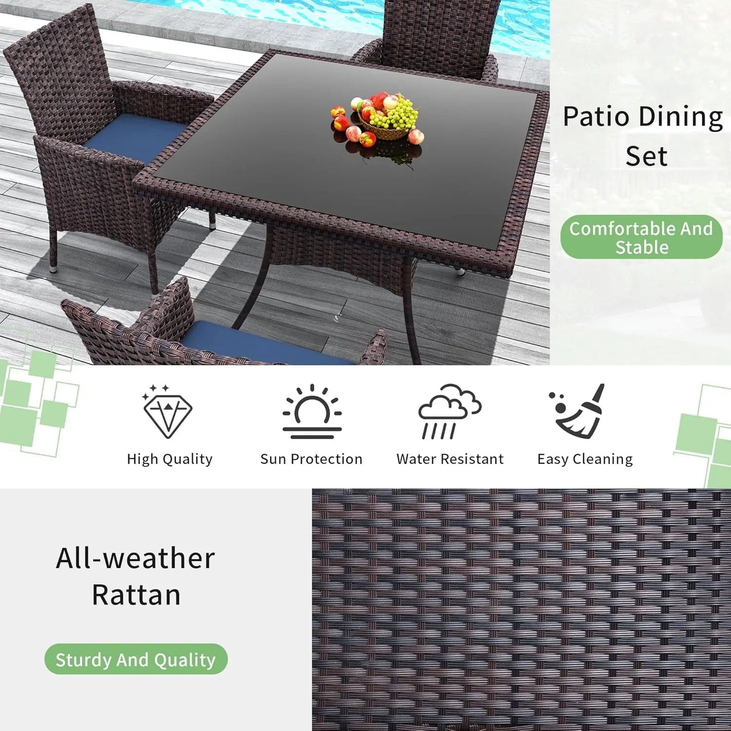 10 Piece Outdoor Dining Set, Rattan 8 Chairs,Patio Dining Table and Chairs w/Cushions