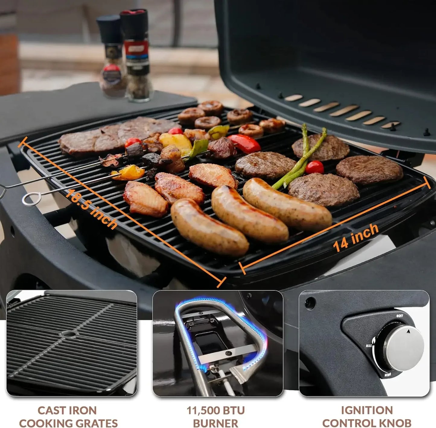 Propane Gas Grill, Portable Tabletop Barbecue Grill with Cart