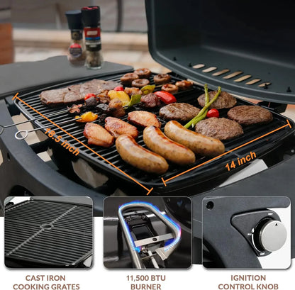 Propane Gas Grill, Portable Tabletop Barbecue Grill with Cart
