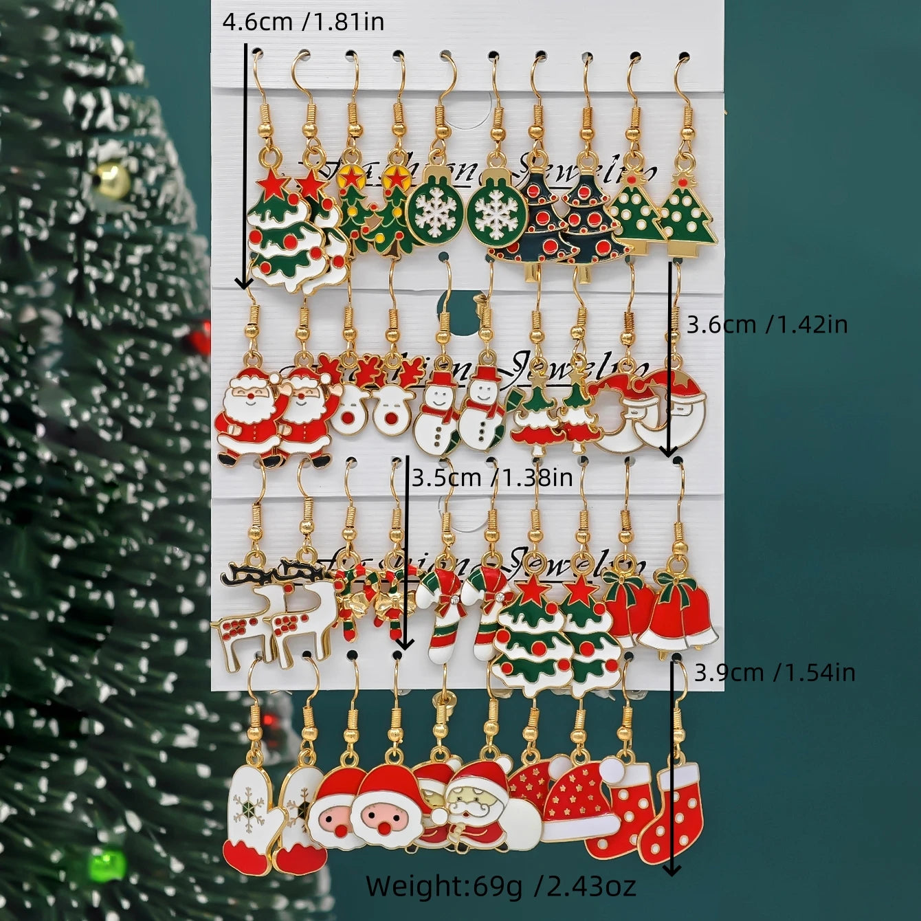 Santa Claus, Reindeer, Christmas Tree and Moon Earrings