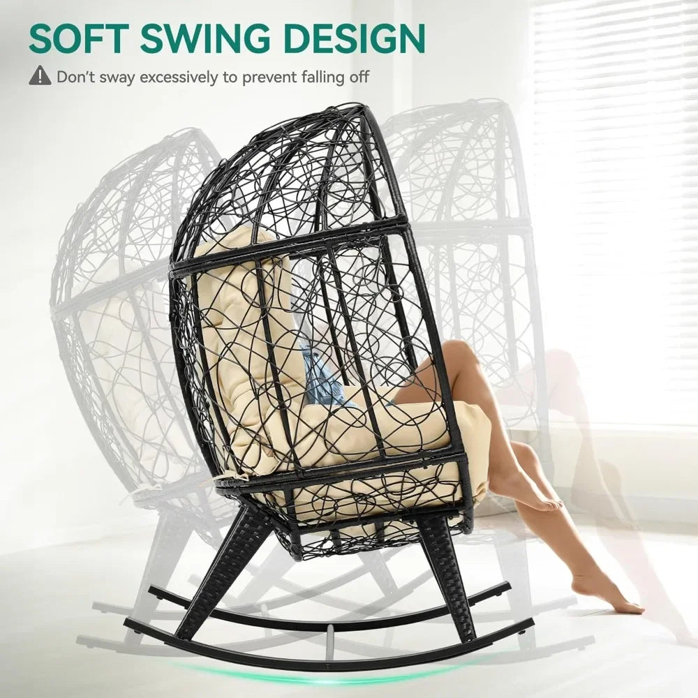 Outdoor Rocking Egg Chair with Cushioned Comfort, 250lb Capacity, Anti-Slip