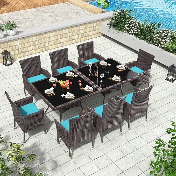 10 Piece Outdoor Dining Set, Rattan 8 Chairs,Patio Dining Table and Chairs w/Cushions
