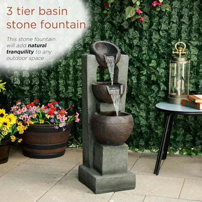 34" 3 Tier Basin Cascading Fountain with LED Lights