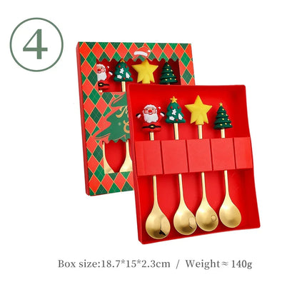 4Pcs Christmas Fork And Spoon Set Stainless Steel