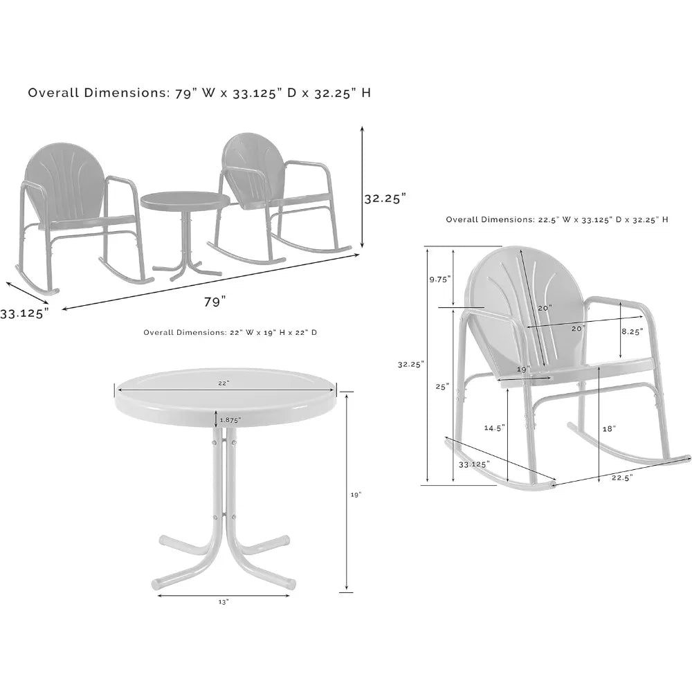 Retro-Style  Outdoor 3-Piece Rocking Chair Set with Side Table