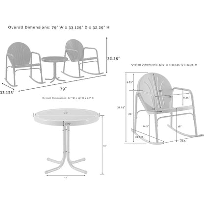 Retro-Style  Outdoor 3-Piece Rocking Chair Set with Side Table