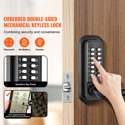 Mechanical Keyless Entry Door Lock Single/Double -Sided 14 Digit Keypad and Handle Embedded