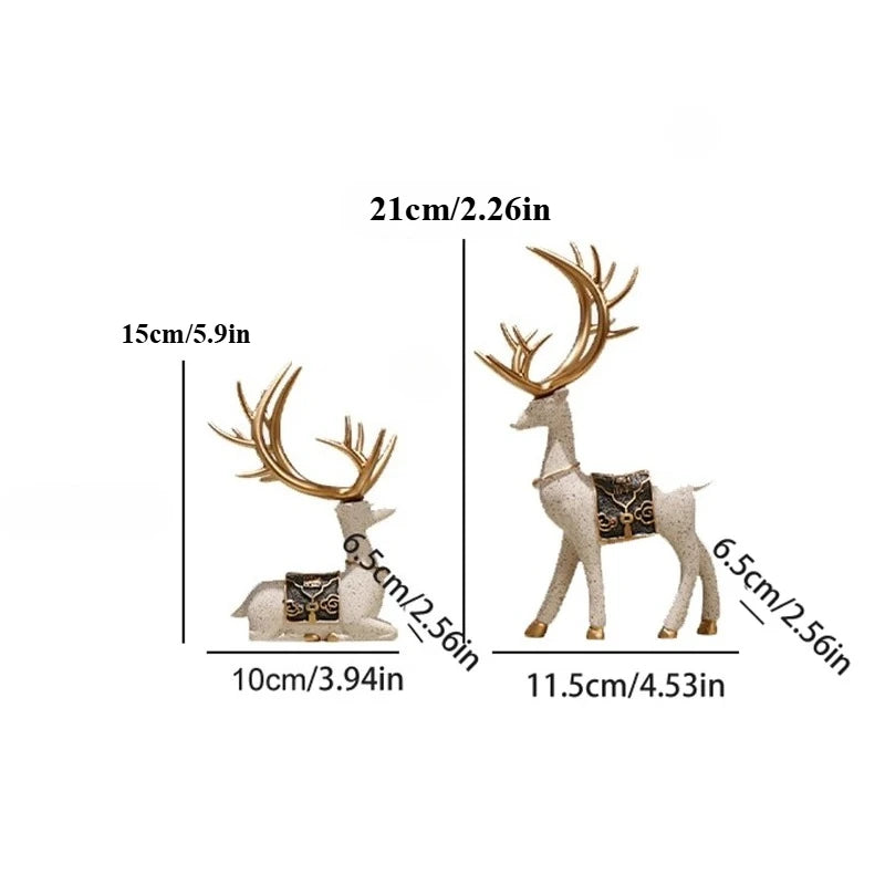2Pcs/Set Resin Deer Figurine Elk Statue