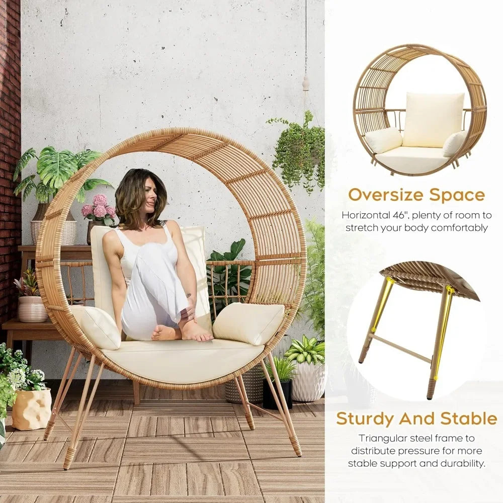 HOT-Outdoor Egg Chair, Oversized Wicker Patio Chairs With 6.69'' Cushions, 350LBS Capacity