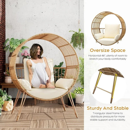 HOT-Outdoor Egg Chair, Oversized Wicker Patio Chairs With 6.69'' Cushions, 350LBS Capacity