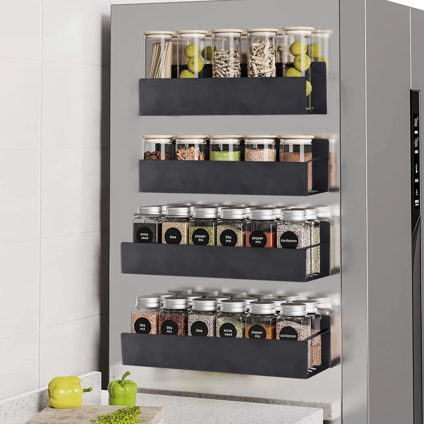 4 Pack Magnetic Spice Rack for Refrigerator