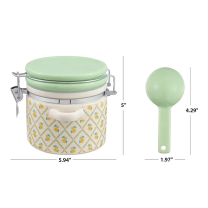 Stoneware Medium Canister with Lid and Ceramic Spoon