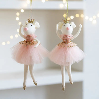 Cute pink mesh skirt golden crown ballet mouse pendant