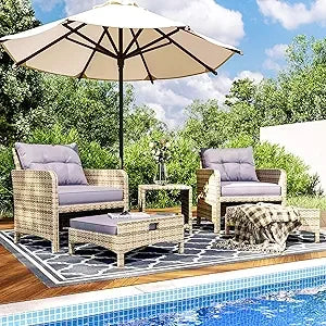 5 Pieces Patio Furniture Set, Rattan