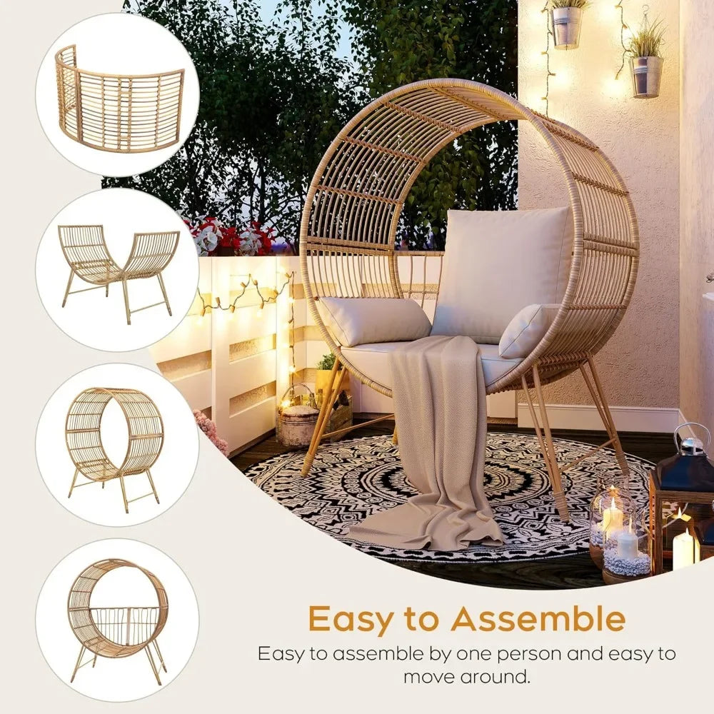 HOT-Outdoor Egg Chair, Oversized Wicker Patio Chairs With 6.69'' Cushions, 350LBS Capacity