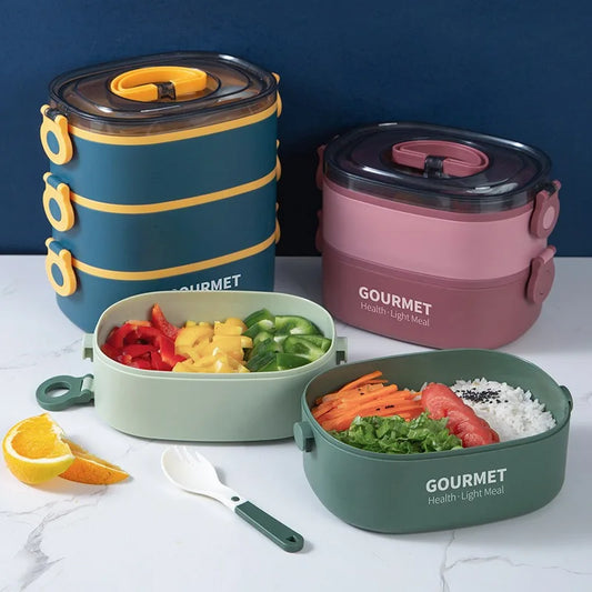 box lunch box, stackable 3-layer food container
