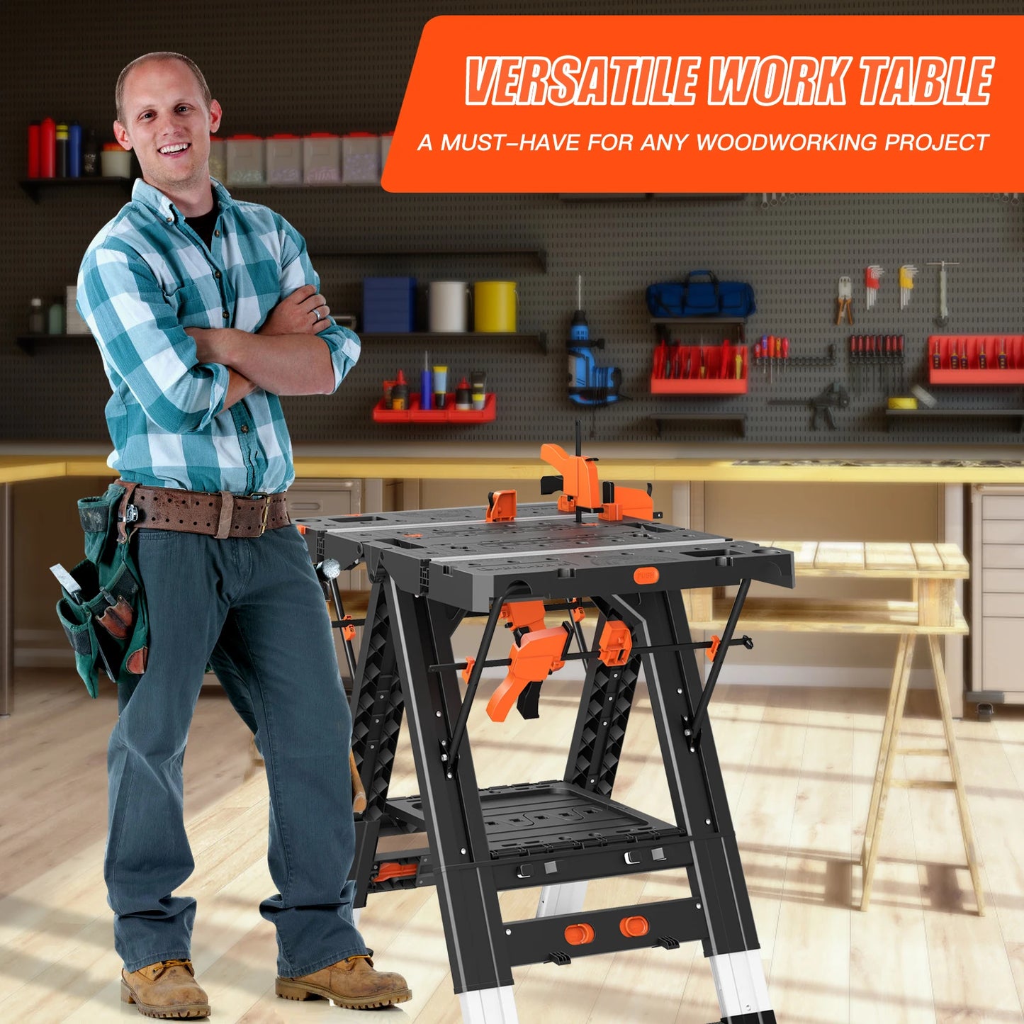 Folding Workbench,2-in-1 Waterproof Portable Folding Work Table,31" W x 25" D x 32" H