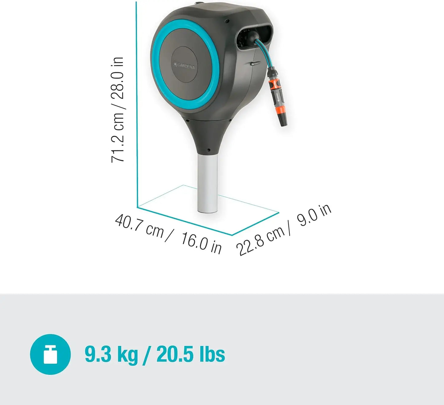 66' x 1/2" Automatic Retractable Garden Hose Reel on Metal Spike