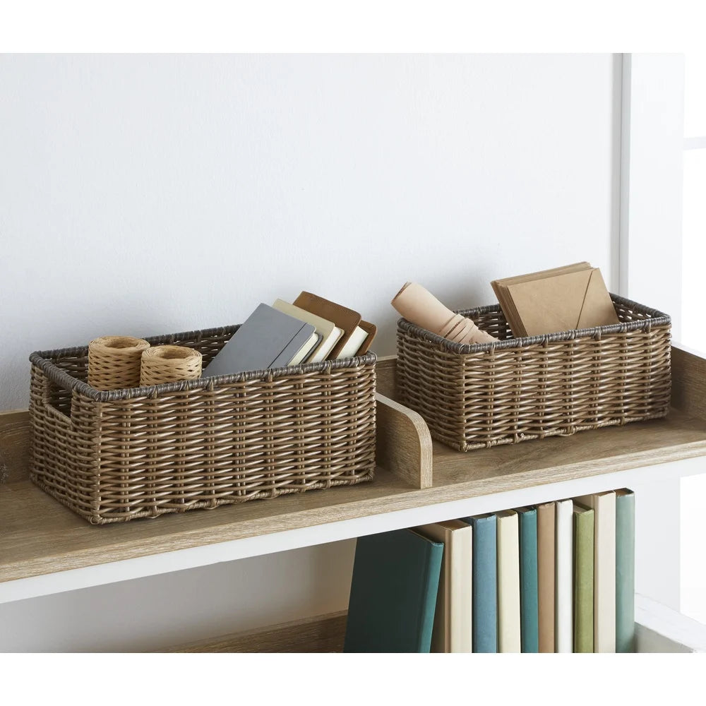 2-Piece Storage Basket Set Poly Rattan Weave