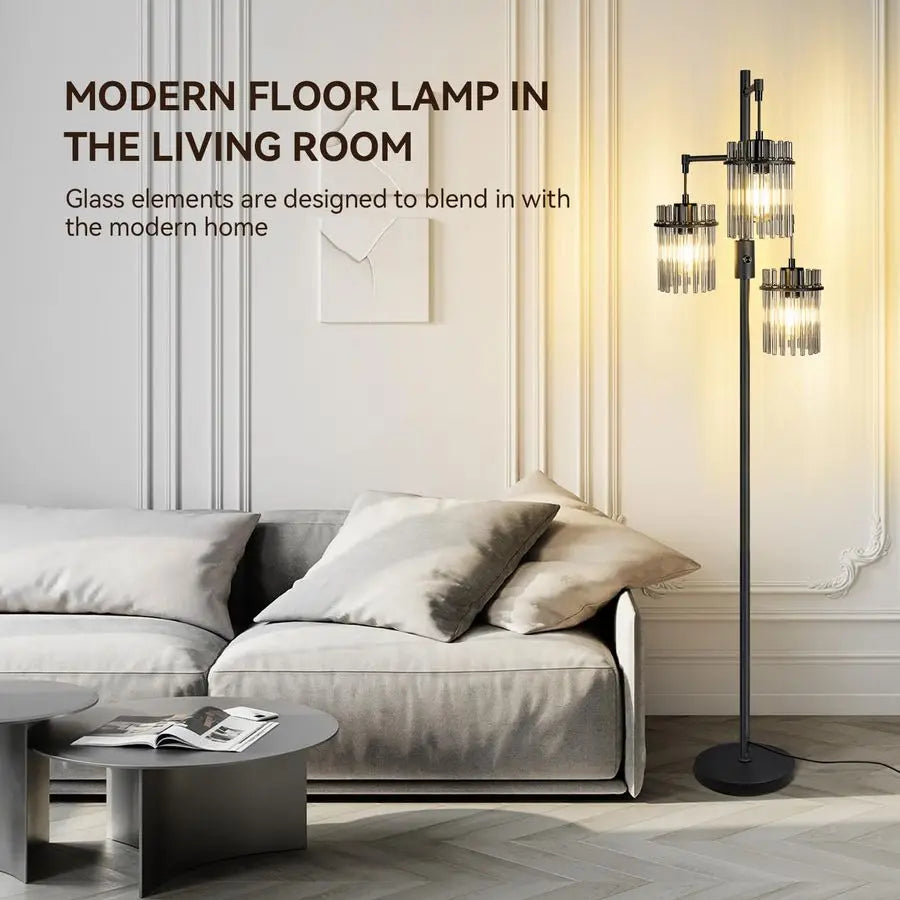 Dimmable Glass Tree Standing Tall Lamps with 3 Elegant Teardrop Cage