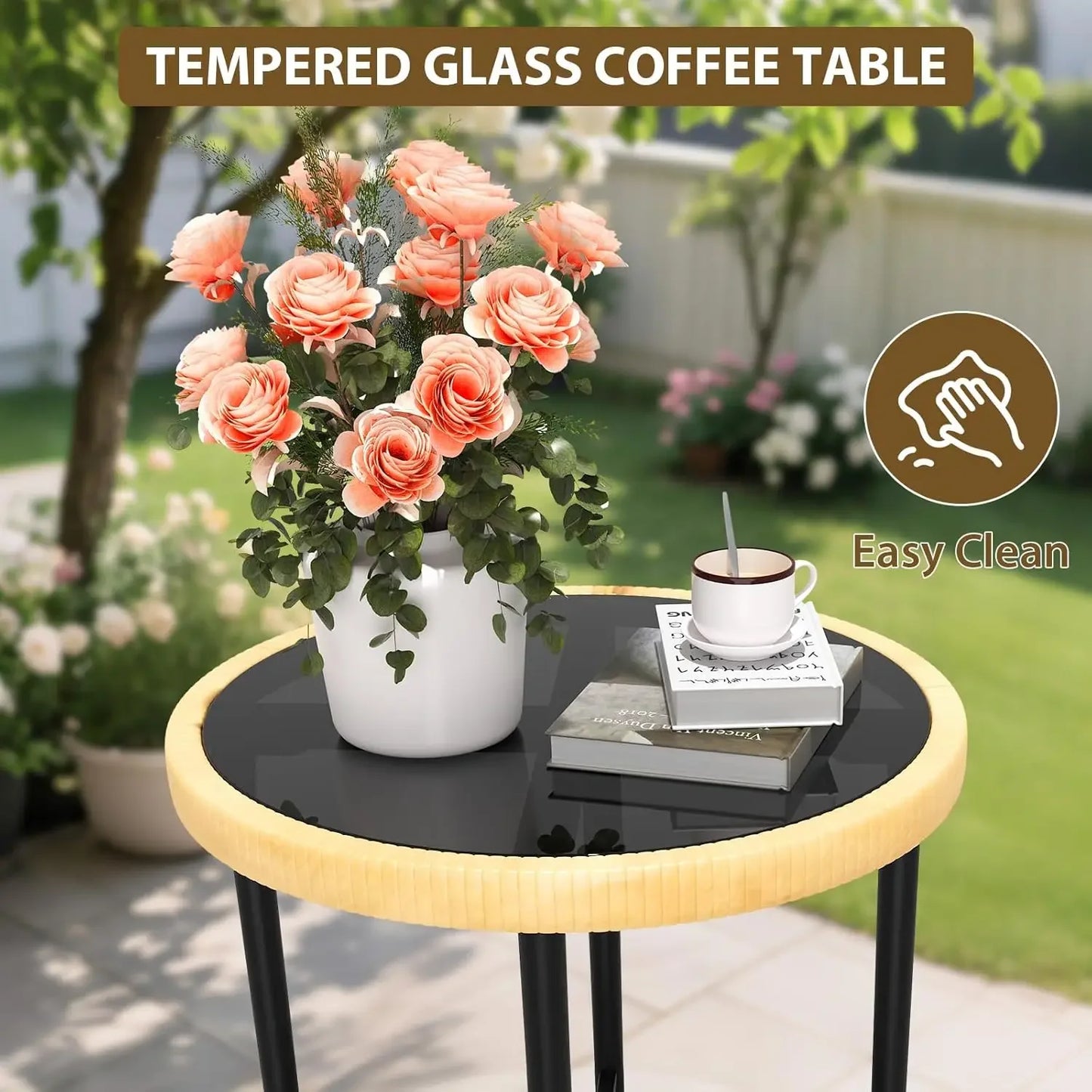 3-Piece Bistro Set, All-Weather Wicker Patio Conversation Set