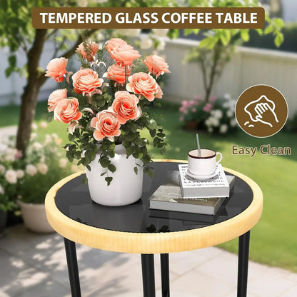 3-Piece Bistro Set, All-Weather Wicker Patio Conversation Set