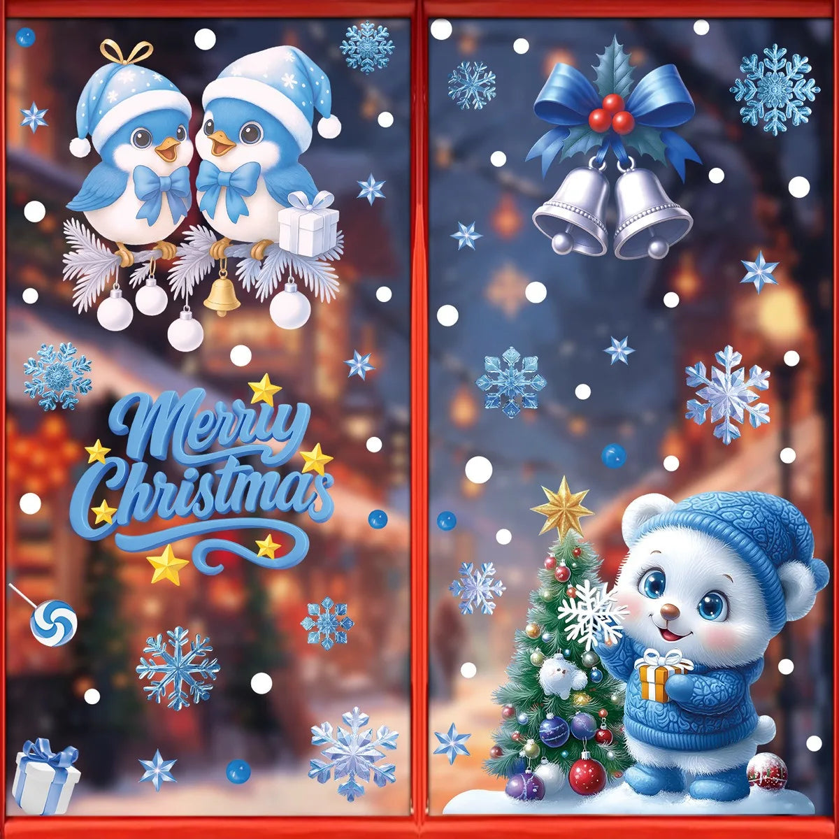 Window Stickers Cartoon Santa Snowmen Bells Static Glass