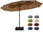 15 ft Rectangle Patio Umbrella with Solar Lights and Base Included