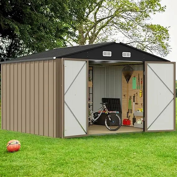 10x8 Foot Outdoor Metal Storage Shed with Lockable Door