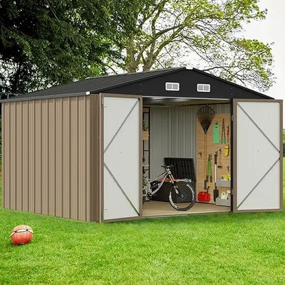10x8 Foot Outdoor Metal Storage Shed with Lockable Door