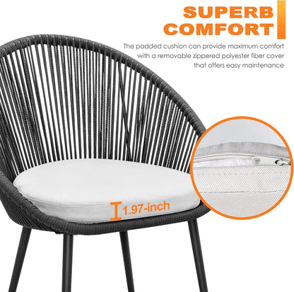 3 Piece Outdoor Bistro Set, Woven Rope Conversation Patio Set