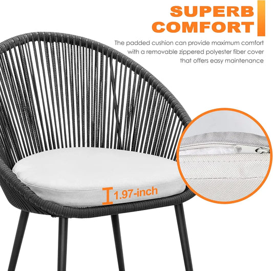 3 Piece Outdoor Bistro Set, Woven Rope Conversation Patio Set