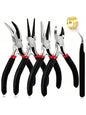 6-Piece Black Jewelry Pliers Set - Pointed/Chain/Round-Nose Pliers & Wire Cutters