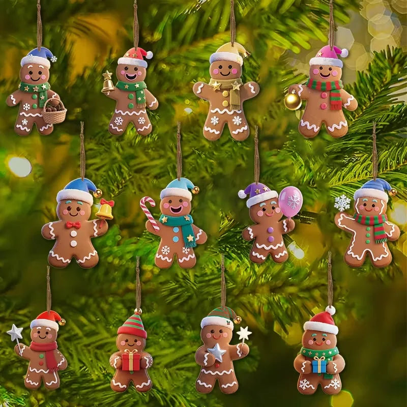 12pcs Christmas Gingerbread Man Ornaments Xmas Tree