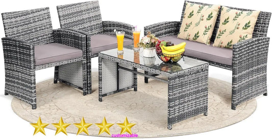 4 Pieces Rattan Patio Furniture Set
