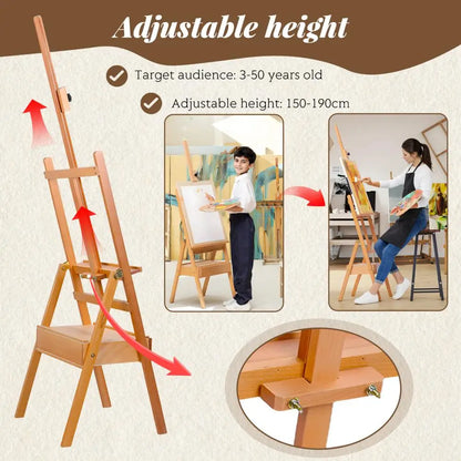 H Frame Solid Wood Easel with Drawer