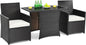 3 Pieces Patio Dining Set, Outdoor Rattan Bistro Set with Cushions