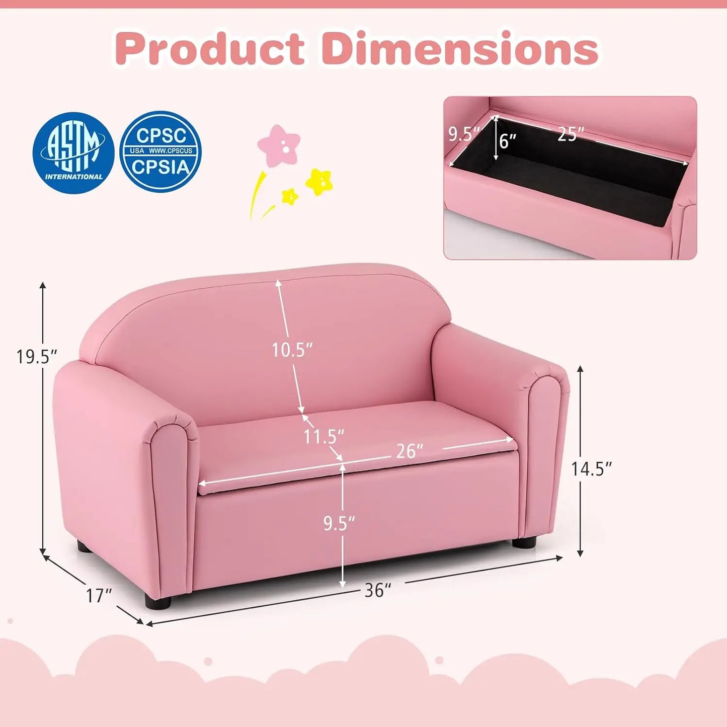 Kids Couch 2-in-1 PU Leather Sofa with Storage