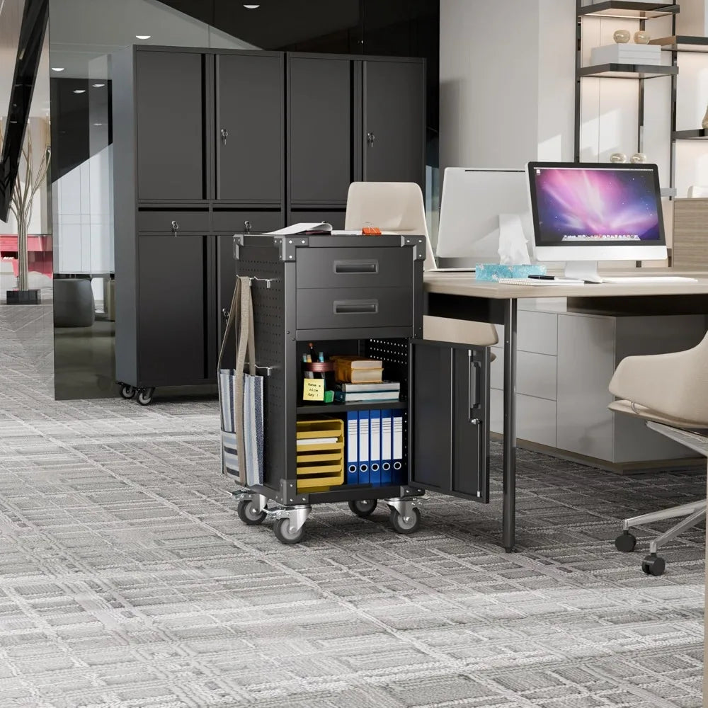 Garage Storage Cabinet, Metal with 1 Locking Door and 2 Drawers